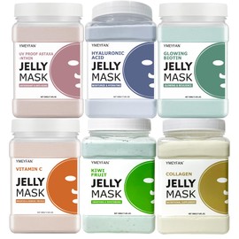 YMEYFAN 6 Jar Jelly Mask Powder for Facial Mask Professional Bundle (Hyaluronic Acid, Kiwi, Collagen, VC, Astaxanthin, Glowing Biotin)