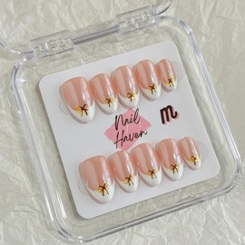 NailHaven｜ French Tip Collection｜ Press-On Nails - 10 Pcs Handmade Acrylic Nails with Cute Designs, Short Nails, and Nail Art, High Quality, Reusable:_55_extra small