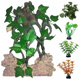 kathson Reptile Corner Branch,Rock Background Decoration Lizard Climb Branches Terrarium Plant Decoration with Suction Cup Reptile Tank Plant Ornament for Bearded Dragons Gecko Snake Spider(Green)