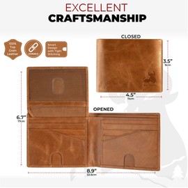 BULL GUARD Mens Leather Wallet Bifold with ID Window and RFID Blocking