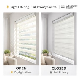 ShadesU Cordless Zebra Blinds – Light Filtering Dual-Layer Window Shades for Privacy (White Color) (Maximum Height 72") (Width 26")