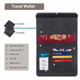Passport Holder, Passport Cover Travel Wallet Organiser, Passport Case with RFID, Elastic Band Closure, PU Leather, Document Holder for Men Women Family Gifts Essential Travel Accessories (Black)