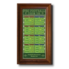 Football Stadiums Bucket List Tracker - Brown Frame - 13.5 inches x 23.5 inches - Pin Your Football Stadium Visits - Canvas Wall Art