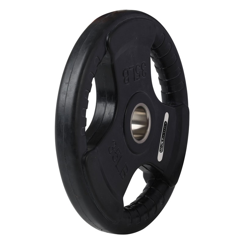 HolaHatha 35-Pound Olympic Rubber Coated Solid Cast Iron Weight Plate