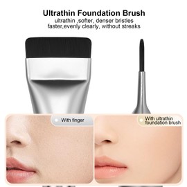 BEAUTYFACTOR 2Pcs Ultrathin Foundation Brush for Liquid Makeup,Flat Spatula Liquid Foundation Brush Premium Face Korean Makeup Brush for Blending Cream (Black&Silver)
