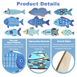 OT-NVWOZR 10pcs Wooden Fish Wall Decor, Vintage Bathroom Wall Art Ornaments, Hanging Coastal Nautical Beach Decoration, Wood Fish Wall Sculpture for Home Lake House Ocean Bathroom Decor