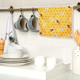 Kajaia 4 Paños de Cocina con Abeja y Girasol Paños de Gnomo de Abeja de Verano de Limón Toallas de Mano de Sol Toallas a Cuadros Absorbentes para Hogar Baño Regalos de Inauguración de Casa (Abeja)
