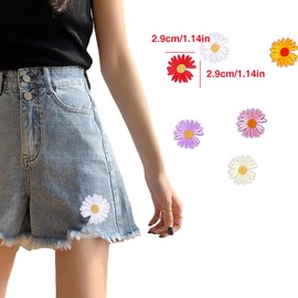 AIMALL 6PCS Embroidered Daisy Iron on Patches Flower Blossom Bloom Flowers Repairing Craft