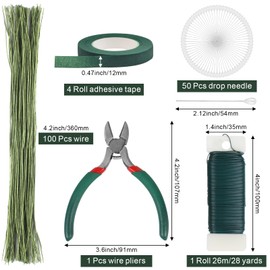 DSUWAZU Floral Tape and Floral Wire, Arrangement Tools Kit Green Floral Tape and Floral Wire, Boutonniere Pin for Bouquet Stem Wrap Florist, Wreath Making Supplies