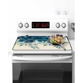 Stove Top Cover Peacock Feather Stove Cover for Electric Stove Top Teal Green Glass Cooktop Covers Anti-Slip Mat Heat Resistant Countertop Protector Home Kitchen Decor 28.5"x20.5"