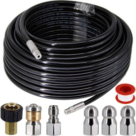 Twinkle Star Sewer Jetter Kit for Pressure Washer -100 ft Hose, 1/4 Inch NPT, Drain Cleaning Hose, Button Nose & Rotating Sewer Jetting Nozzle, Orifice 4.0, 4.5, 5.5, 4000 PSI