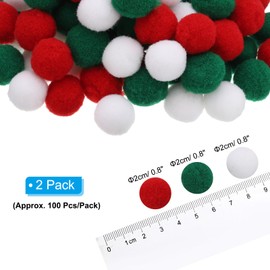 PATIKIL 0.8 in Pom Poms for Crafts, 200Pcs Fuzzy Pastel Pom Pom Balls for Art Supplies DIY Creative Craft Material Handicraft Decorations, Red, Green, White