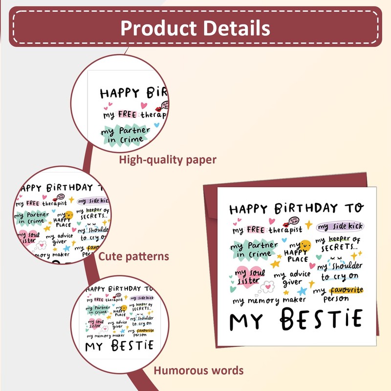 Best Friend Birthday Card, Funny Bestie Greeting Card With Envelope