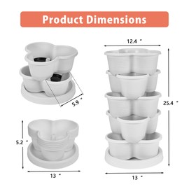 VECELO 5 Tier Vertical Garden Planter, Self Watering Stackable Planters with Wheels for Strawberries, Herbs, Flowers, Vegetables, White