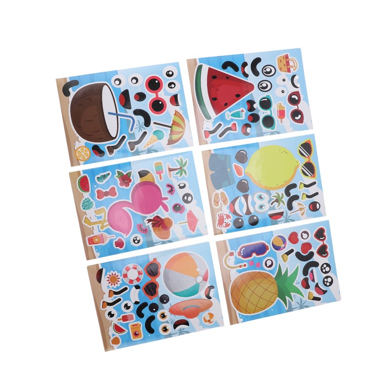 36PCS Facial Stickers for Kids Cartoon Hawaiian Beach Theme Sticker