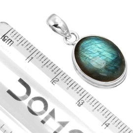 Jeweloporium 925 Silver Pendant for Women Gray Genuine Labradorite Stone Solitaire Silver Pendant Necklace Engagement Gift Costume Jewelry