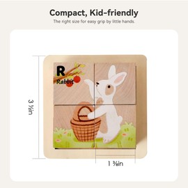 IEATFO Forest Animal Wooden Puzzle Toy - 4 Blocks Wooden Cube Puzzle with Storage Tray - 6 in 1 Shape Matching Game with Deer, Rabbit, Sloth, Raccoon, Fox & Toucan for 3+ Years