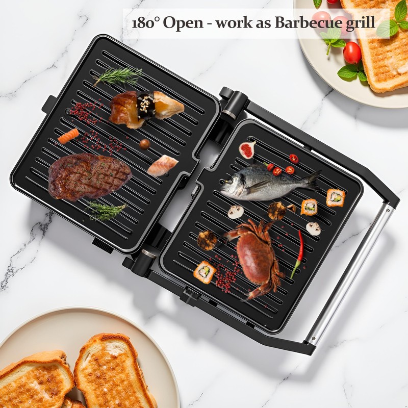 MUBENLIFE Panini Press,Sandwich Press Grill,180 Degree Open,Perfect for Grilling Sandwich,Steak,Burger,Non-Stick