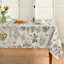 Horaldaily Spring Tablecloth 60×84 Inch Rectangular, Watercolor Wildflowers Floral Herbs Washable Table Cover for Party Picnic Dinner Decor