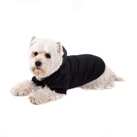 Black Dog Coat with Hood, Chic Dog Jacket, Dog Anorak for Your Dog, Size S (27 cm)