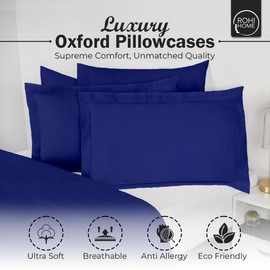 ROHI Bedding Royal Blue Pillow Cases 2 Pack 20" x 32"(50cm x 80cm) - 100% Egyptian Cotton 200 Thread Count Oxford Pillowcases - Breathable & Anti Allergy Bedroom Pillow Cover (Royal Blue)