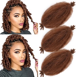 SIXERSI Afro Spring Twist Hair 12 Inches Marley Twist Braiding Hair Extensions 30# Brown Cuban Twist Marley Hair Island Micro Springy Afro Kinky Twist Crochet Hair Braiding