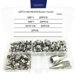 62Pcs M6/M8/M10 Grease Fitting Assortment Kit Grease Nipples Set with Plastic Box