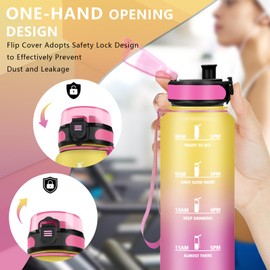 Drinking Bottle 1 5 Litres, Sports Drinking Bottle, Leak-Proof, Drinking Bottle for Carbonated Drinks, with Motivational Slogan, Adult Drinking Bottle for Fitness, Camping, Yellow/Pink