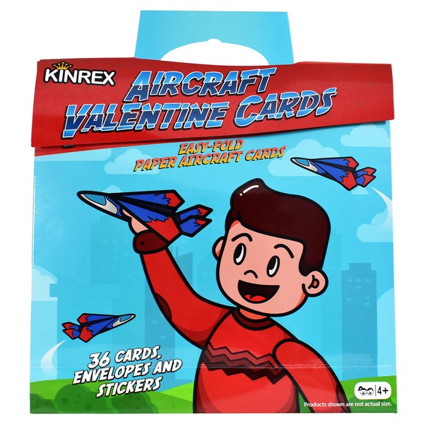 KINREX Valentine Day Cards for Kids Classroom – Valentines Paper Airplanes for Class, School, Kindergarten, Preschool, Boys, Girls, Exchange Pack Party Favors Gifts, 36 Count