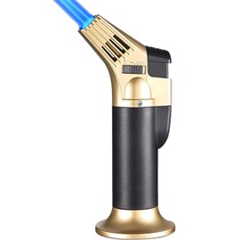 DBZQSCW Butane Torch Lighter,Refillable Kitchen Culinary Cooking Blow Torch with Safety Lock Adjustable Flame for Desserts Creme Brulee BBQ BakingButane Gas Not Included(Golden)
