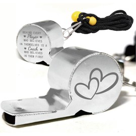 CREATCABIN Stainless Steel Coach Whistles Stainless Steel Whistle Loud Crisp Sound Laser-engraved Outdoor Activities Referees Emergency with Lanyard Gift for Football Coach Teacher's Day 2x0.8 Inch