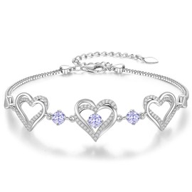 CDE Women's Bracelet 925 Sterling Silver Heart Rose Gold Gift for Her Birthstone Bracelets Women Jewellery Christmas Valentine's Day Birthday Mother's Day, Sterling Silver, Cubic Zirconia