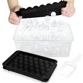 WIBIMEN Ice Cube Tray with Lid and Bin - Round Ice Trays for Freezer with Lid - Ice Cube Trays for Freezer with Ice Container (1"-2PACK Black)