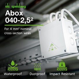 Spelsberg Abox 040-2,5² - Professional IP66 Junction Box with 5 Screwless 5-Wire Terminal - VDE Certified, Internal Fixing Points for Industrial & Outdoor Areas (Grey)