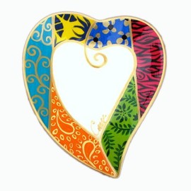 Valentines or wedding gift for the new home, a beautiful Heart shaped Bone China Plate, Painted in the 'HAPPY' design - Luxury gift box for an original housewarming present