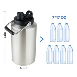 2 Packs 1 Gallon Water Jug Bottle Insulate, 128 oz Stainless Steel Water Bottle Wide Mouth Double Vacuum Dishwasher Safe BPA Free for Hot & Cold Drinks Stainless Steel