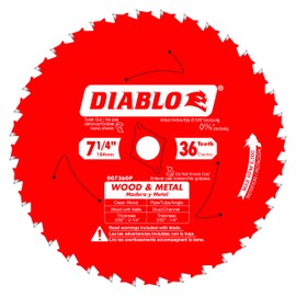 Diablo Wood and Metal Cutting Carbide Circular Saw Blade - Ideal for DIY, Framing, and Construction - 7-1/4" Diameter, 36 C-ATB Teeth, 8,000 Max RPM - D0736GPX