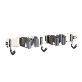 Rifrpha Stainless Steel Mop Holder Wall Mounted Mop Broom Brush Organizer Wall Mounted With 2 Racks and 3 Hooks Mop Hanger for Kitchen, Bathroom, Garage and Garden
