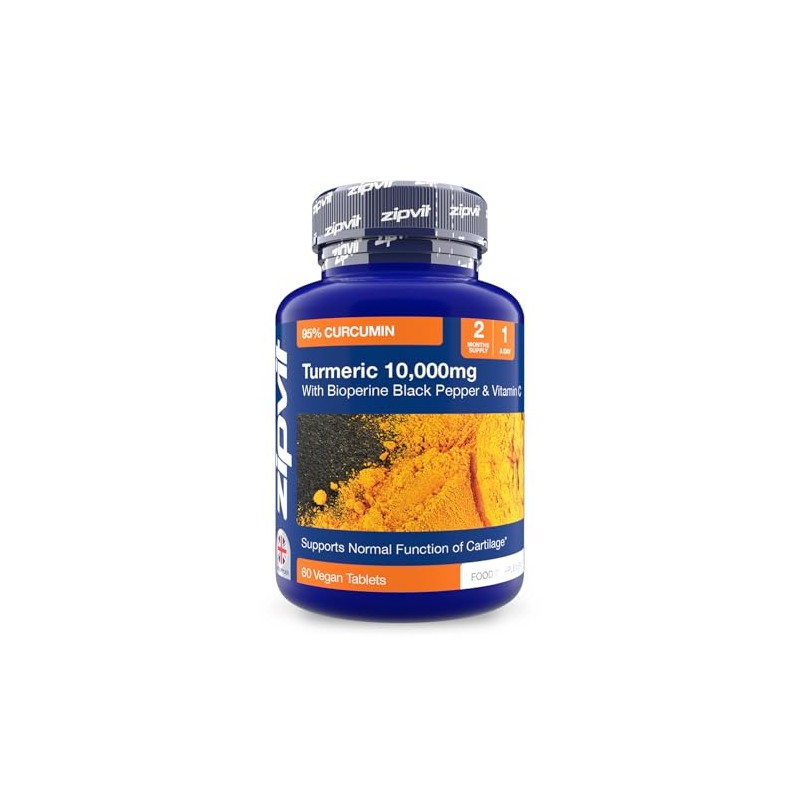 Zipvit Turmeric Tablets 10,000mg Providing 95% Active Curcumin with Bioperine
