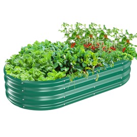 TBMLC Oval Galvanized Planter Box, Metal Raised Garden Bed - 0.8MM Thick- Ideal for Outdoor Gardening and Planting of Vegetables Flowers Fruits Succulent Plants and Others (Dark Green, 5X2.7X1FT)