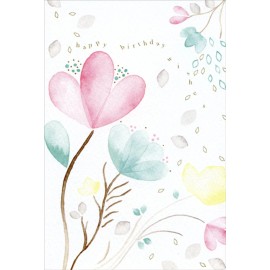 Pictura Watercolor Pastel Flowers And Blowing Leaves Happy Buddha Birthday Card