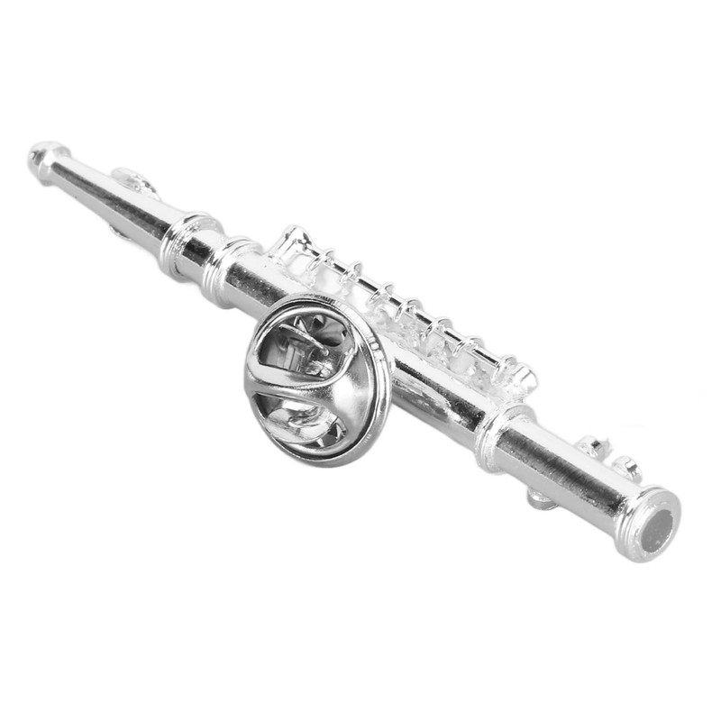 Silver Flute Brooch Miniature Musical Instrument Lapel Brooch Pin with