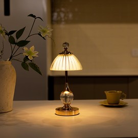 HEQET - Lámpara de mesa inalámbrica, recargable que funciona con pilas, lámpara LED táctil regulable de 13 pulgadas de alto, vidrio portátil, metal dorado junto a las lámparas para recámara, sala de