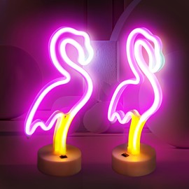 BRIGHTDECK 2 Pack Flamingo Neon Signs, LED Pink Flamingo Neon Sign Battery Operated or USB Powered Decoration Lamp, Flamingo Lights Decor for Bedroom, Wedding, Party, Pink Room Decor