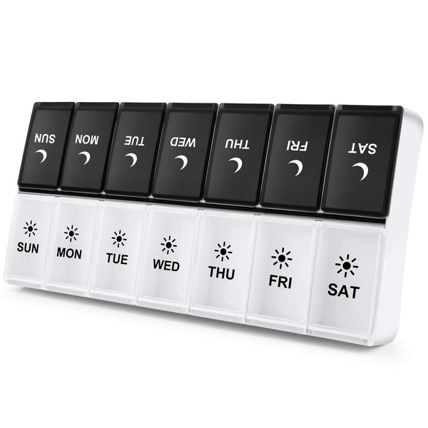 Portable Medicine Case, Morning and Evening, 1 Week, Pill Case, 2 Times a Day, Habit Medicine Box, Medicine Container, Compact, Dull Organization, Prevents Forgetting to Drink
