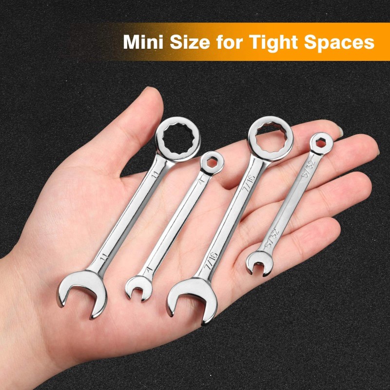 Speedwox 20-Piece Mini Combination Wrench Set, High Carbon Steel, Silv