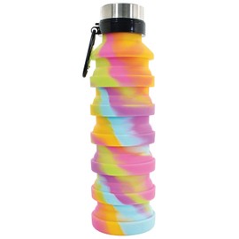 iscream BPA Free, 18 oz Collapsible Silicone Bottle with Carabiner - Rainbow Sherbert