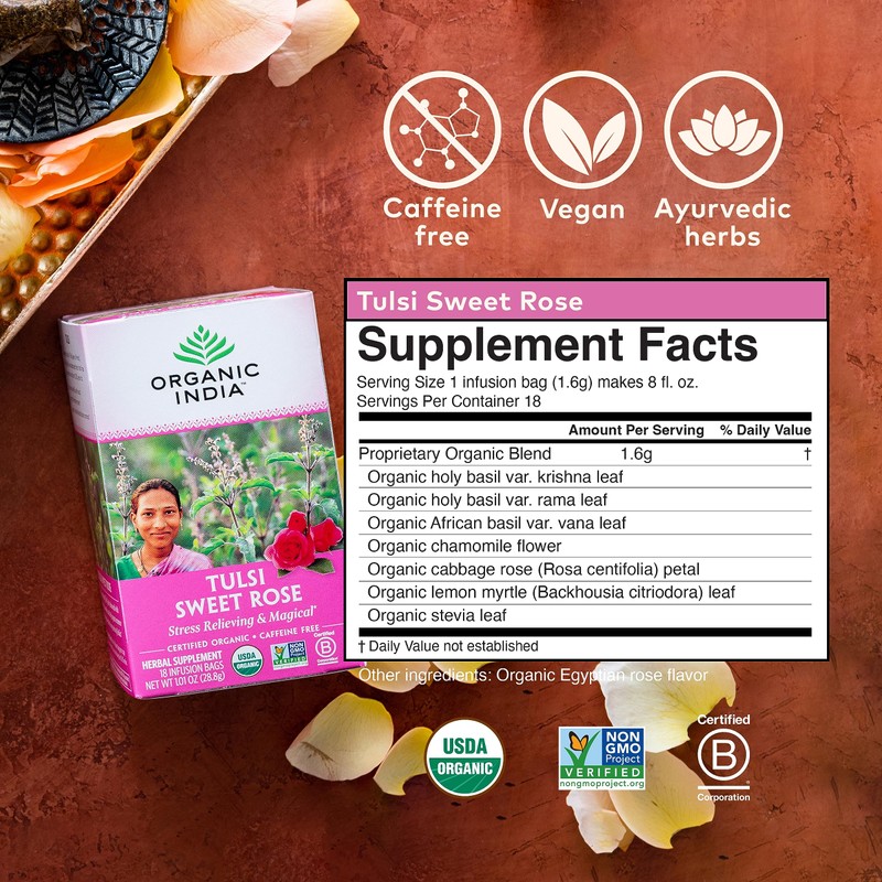 Organic India Tulsi Sweet Rose Herbal Tea - Holy Basil