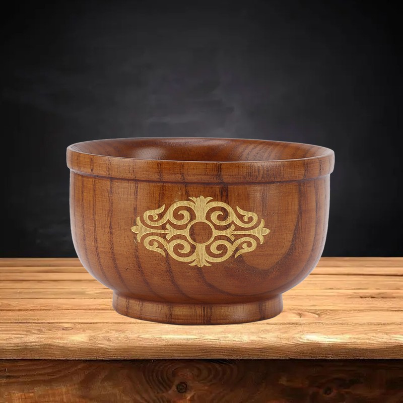 Wooden Rice Bowl Jujube Wood Anti Scald Exquisite Elegant Round