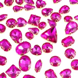 50 diamantes de imitación para coser (rosa rojo-dorado)